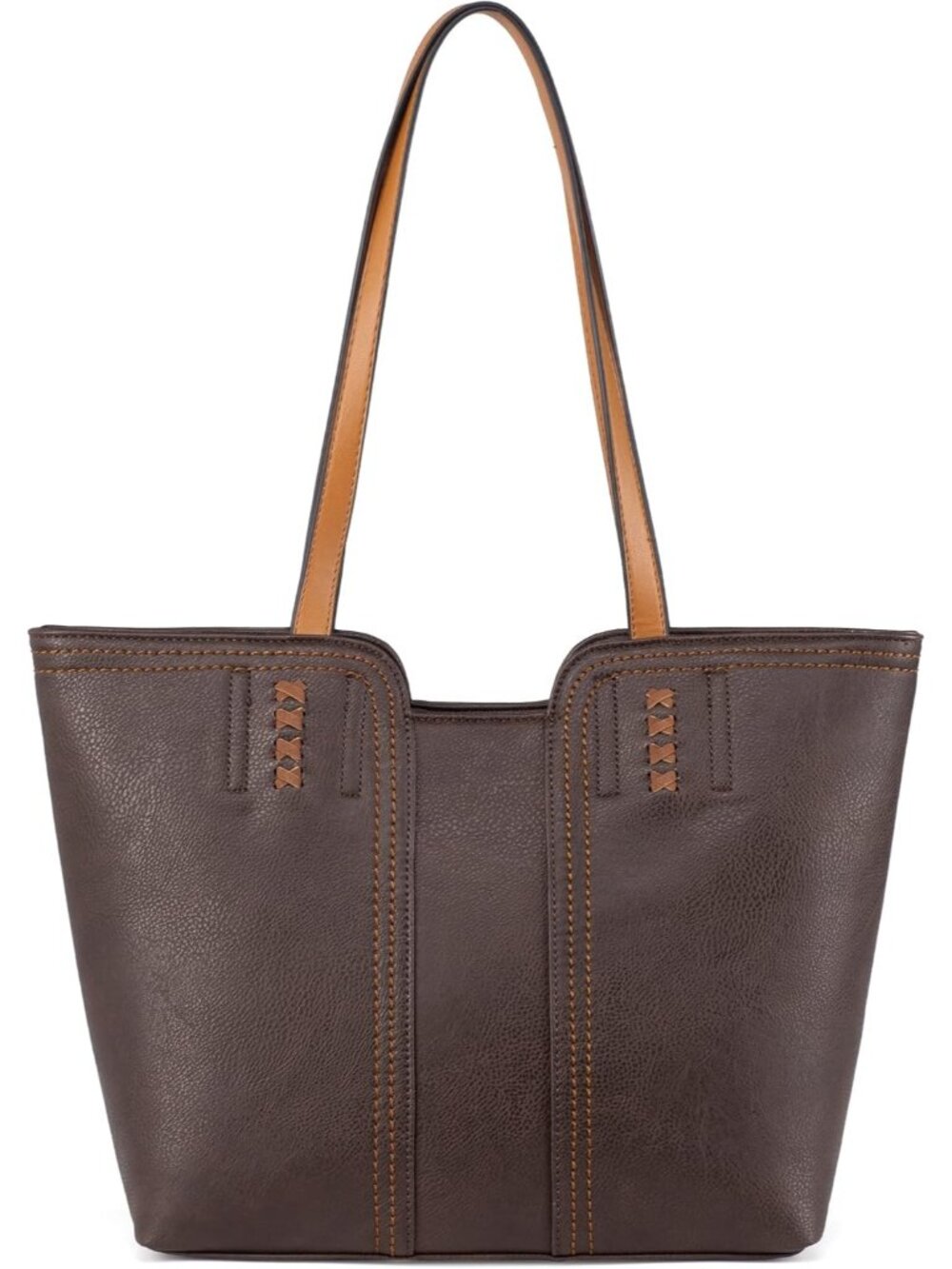 Women's Dark Coffee Vegan Leather Classy Look West Tote Handle Satchel Purse